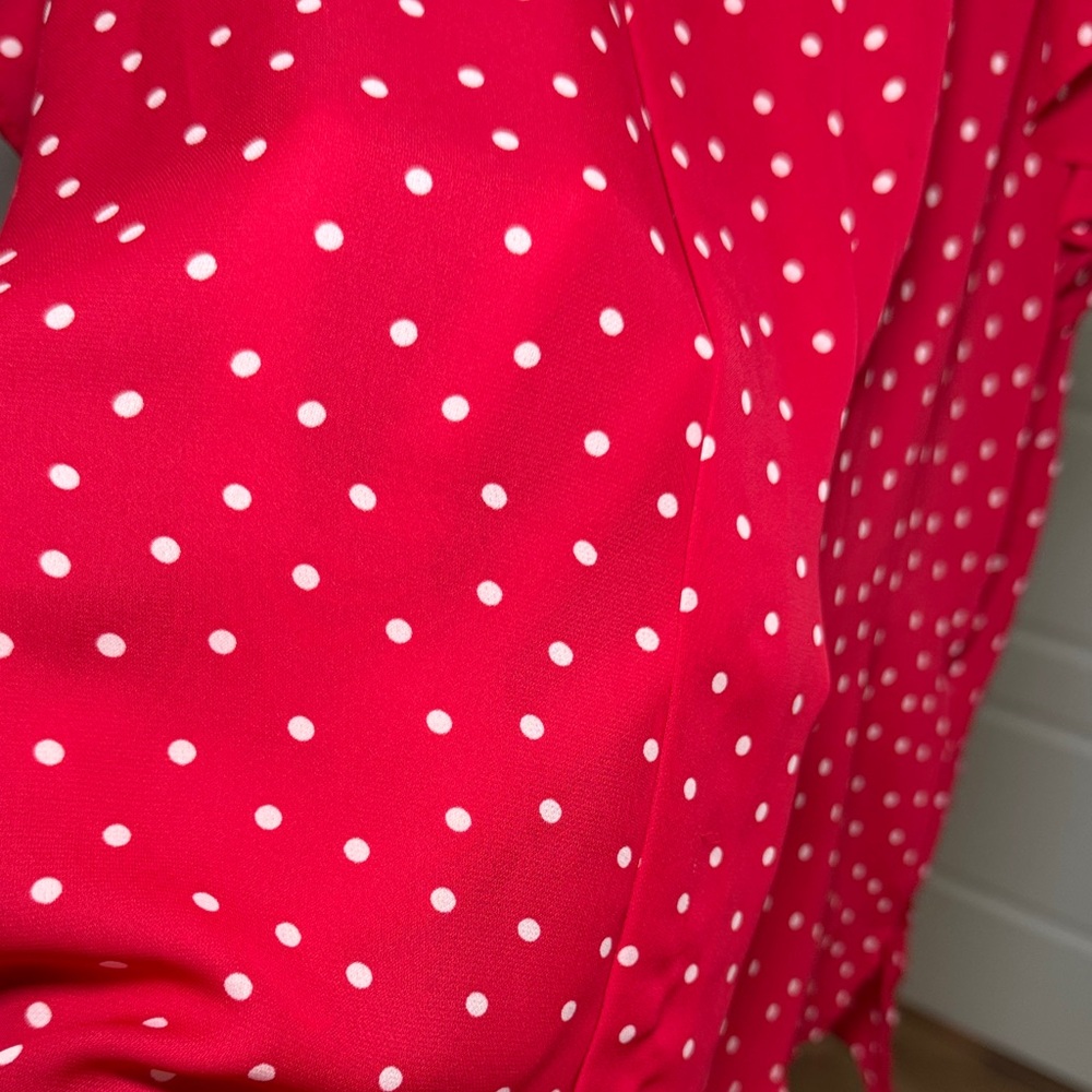 Elle polyester kinda sheer Red Blouse with White Polka Dots - Picture 3 of 7